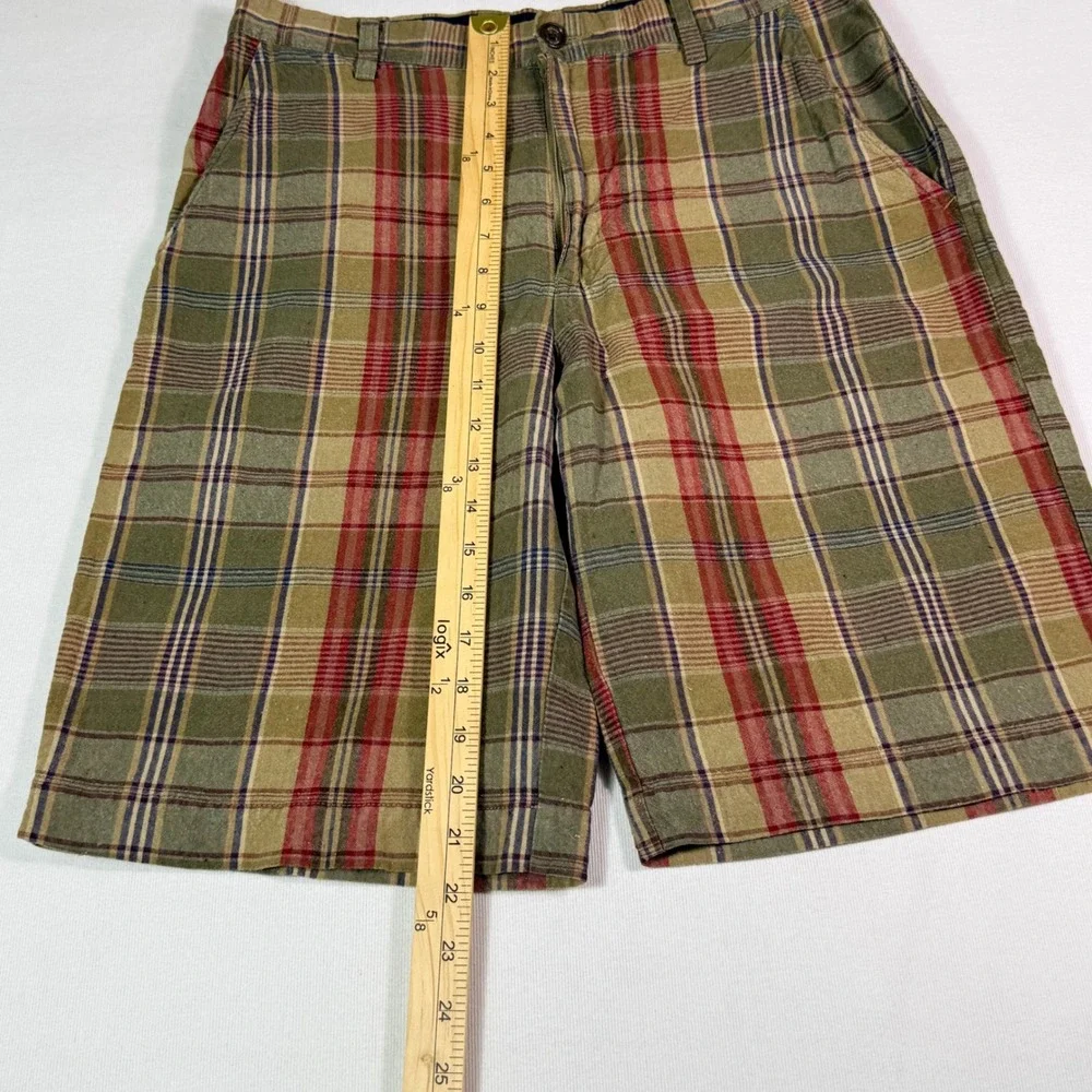 Banana Republic‎ Plaid Linen Cotton Shorts 32 Green Red Madras Summer Casual